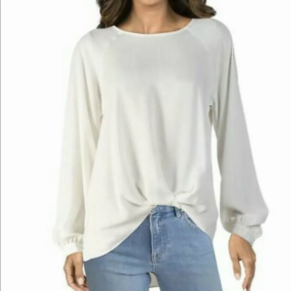 Karen Kane Long-sleeve Twist-hem Top In Cream(Bonus Jewelry included ‼️‼️)